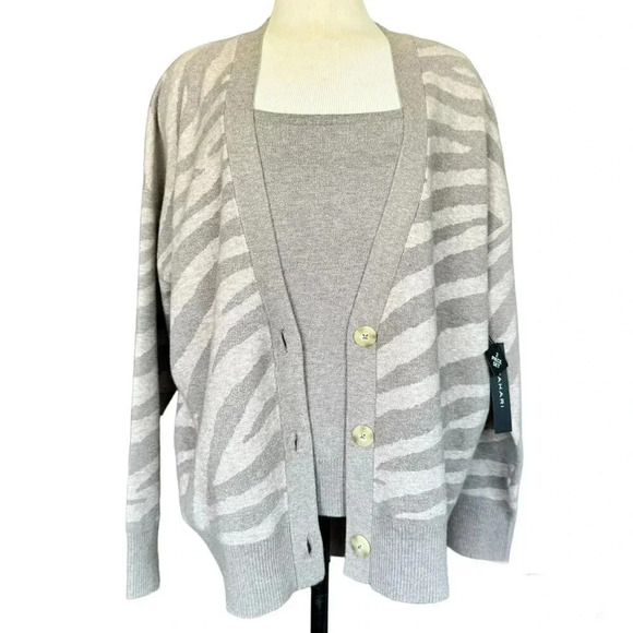 NWT TAHARI 2 piece set top animal print cardigan and top, size 1x - Picture 1 of 12